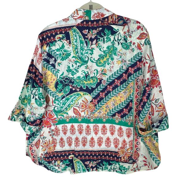 Chicos Shirt Top Womens Plus Size 20 /22 (4) No Iron Linen Button Floral Paisley - Picture 2 of 5